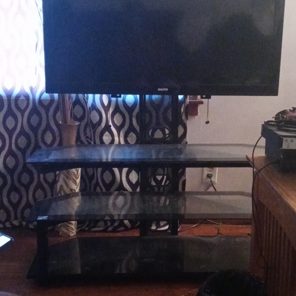 Glass tv stand and tv